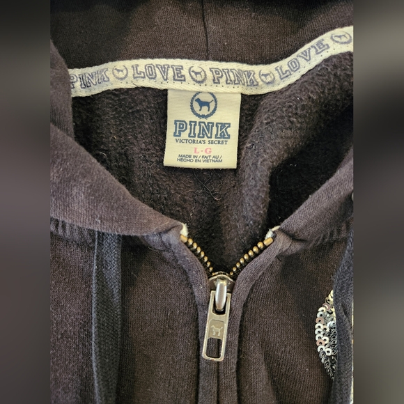 Victoria Secret PINK - Black Full Zip Hoodie With Silver Sequins Women's Large - Picture 4 of 7